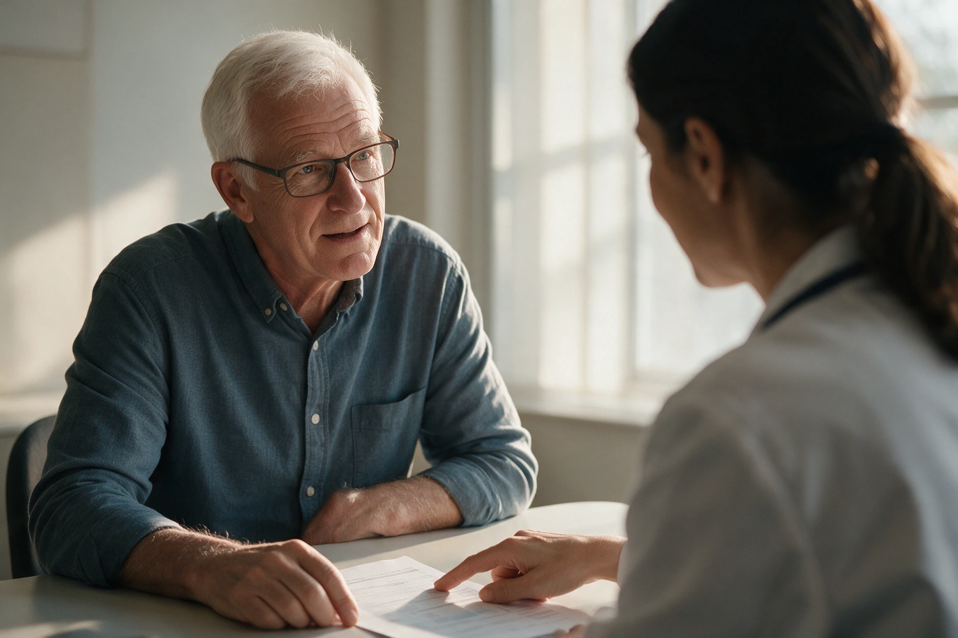 A patient discussing their care plan with a clinician.